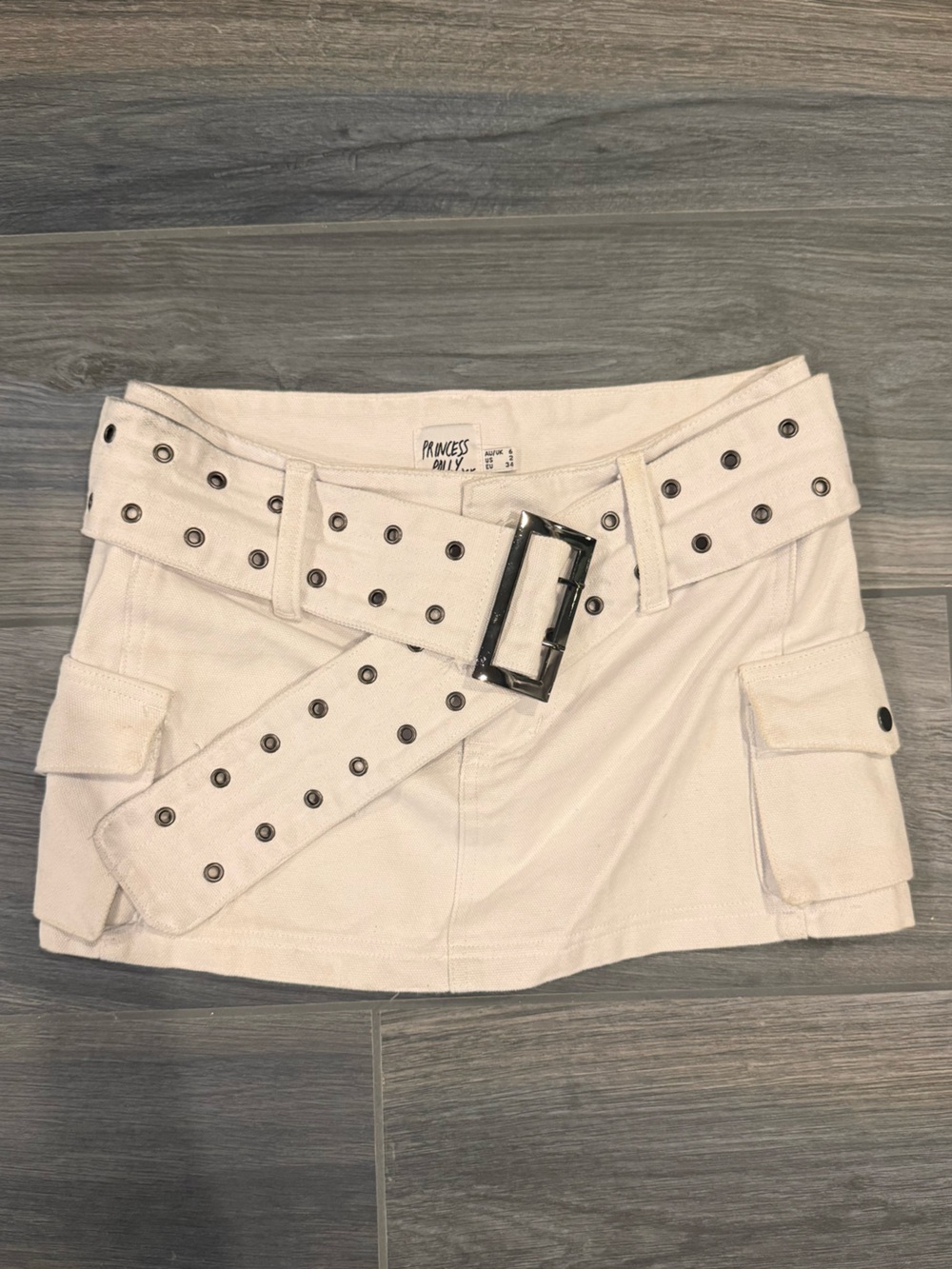 Princess Polly Cream Grommet Belted Cargo Mini Skirt